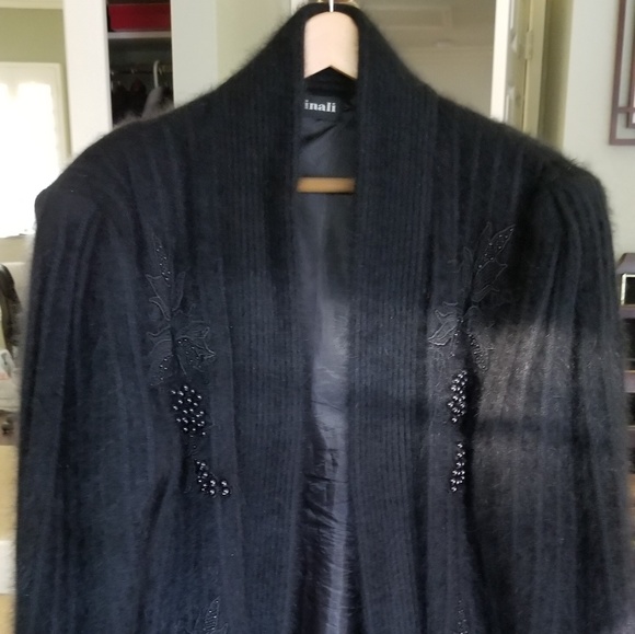 angora wool coat nylon lining with appliques - Picture 1 of 4